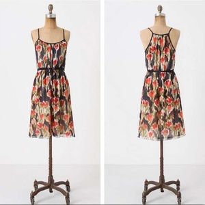Anthropologie Floral Silk Dress - Red, Blue, Green